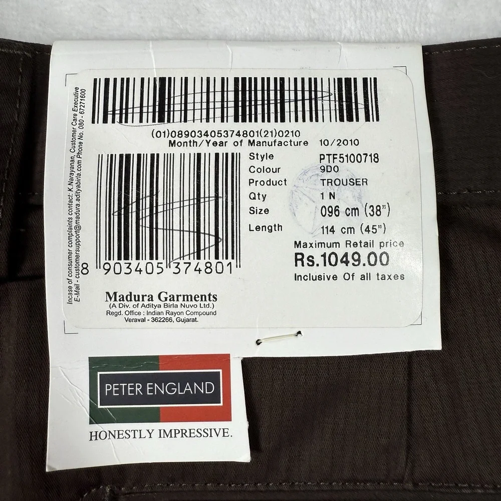 Peter England Dress Pants 38x33 Brown Modal Woven Trousers NWT‎